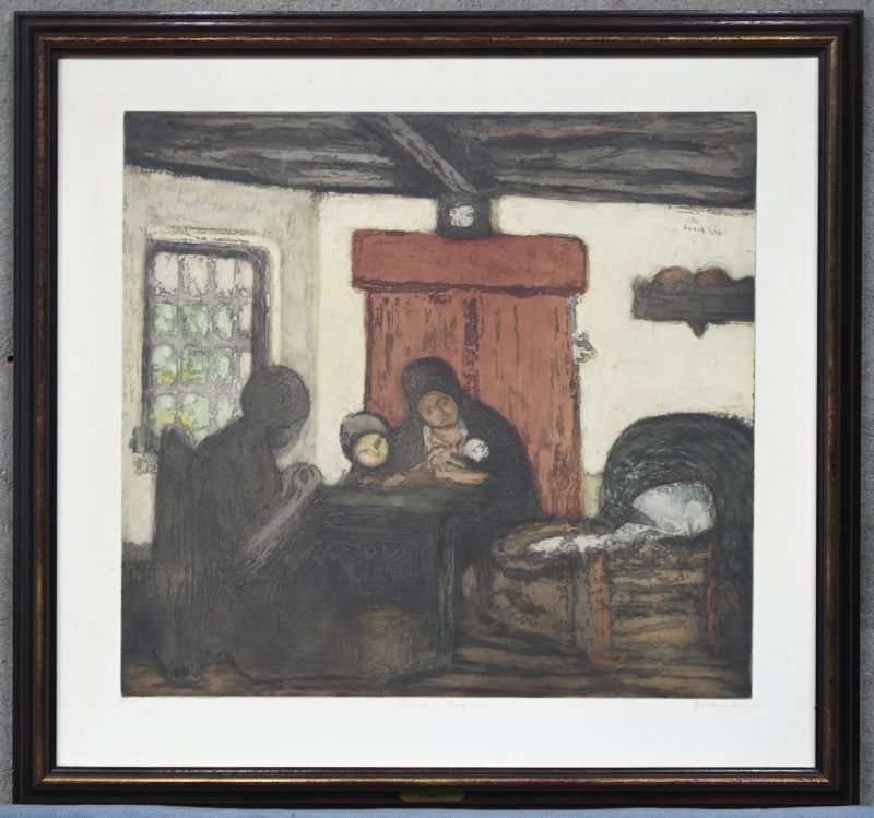 Kleurenets. ‘Interieur en campine’. Door Armand Apol naar een schilderij van Jakob Smits.