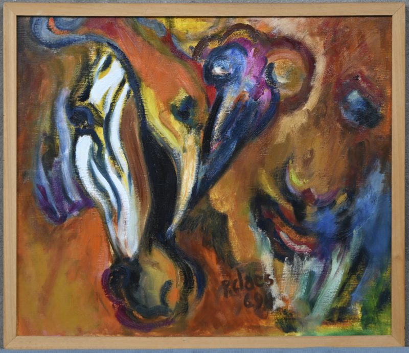 “Abstract expressionistisch werk”. Acrylverf op doek. Gesigneerd P Claes, 6.94