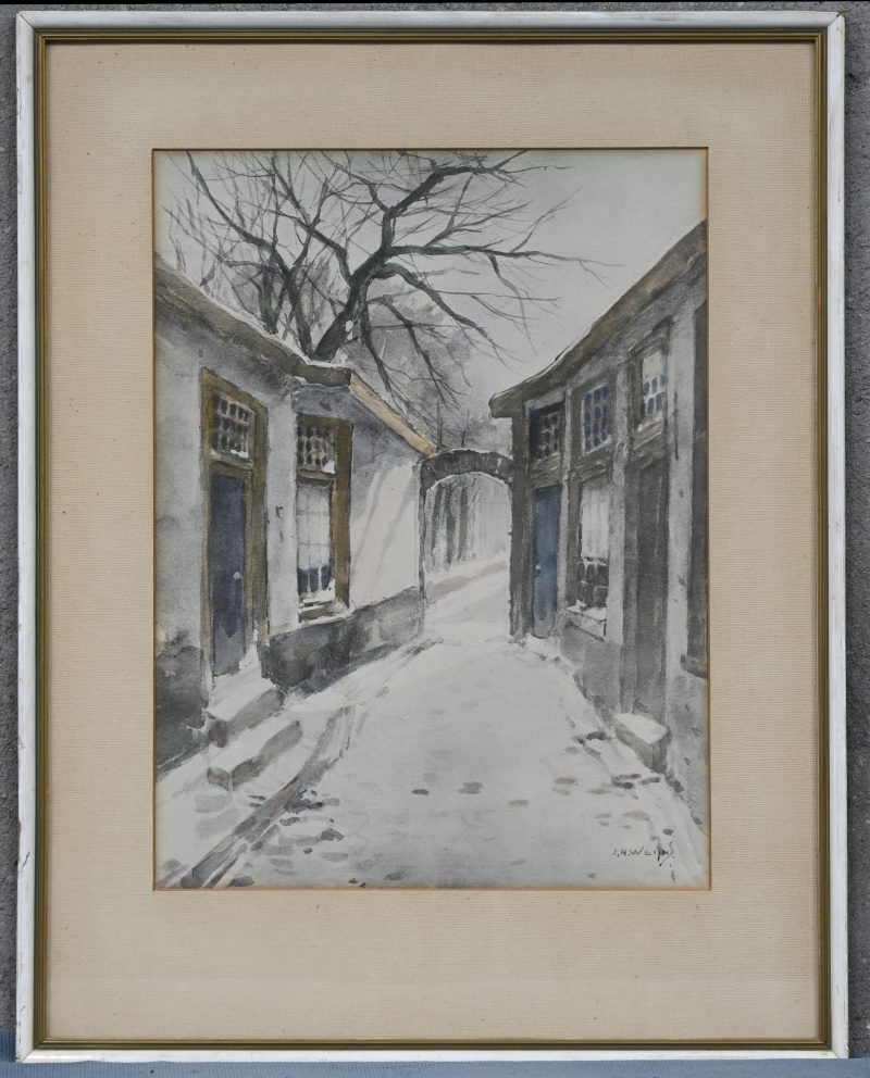 “Winterzicht, waterverf op papier, gesigneerd J.H. Weijns.