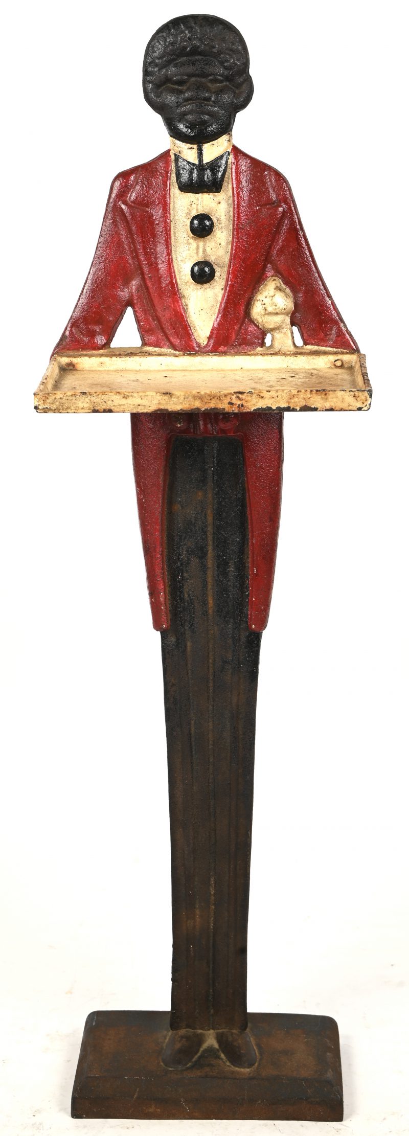 Gietijzeren butler met dienblad. Polychroom beschilderd met fraai patina.