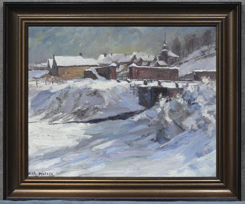 “Winterzicht”, een schilderij, olieverf op doek, gesigneerd War Macken.