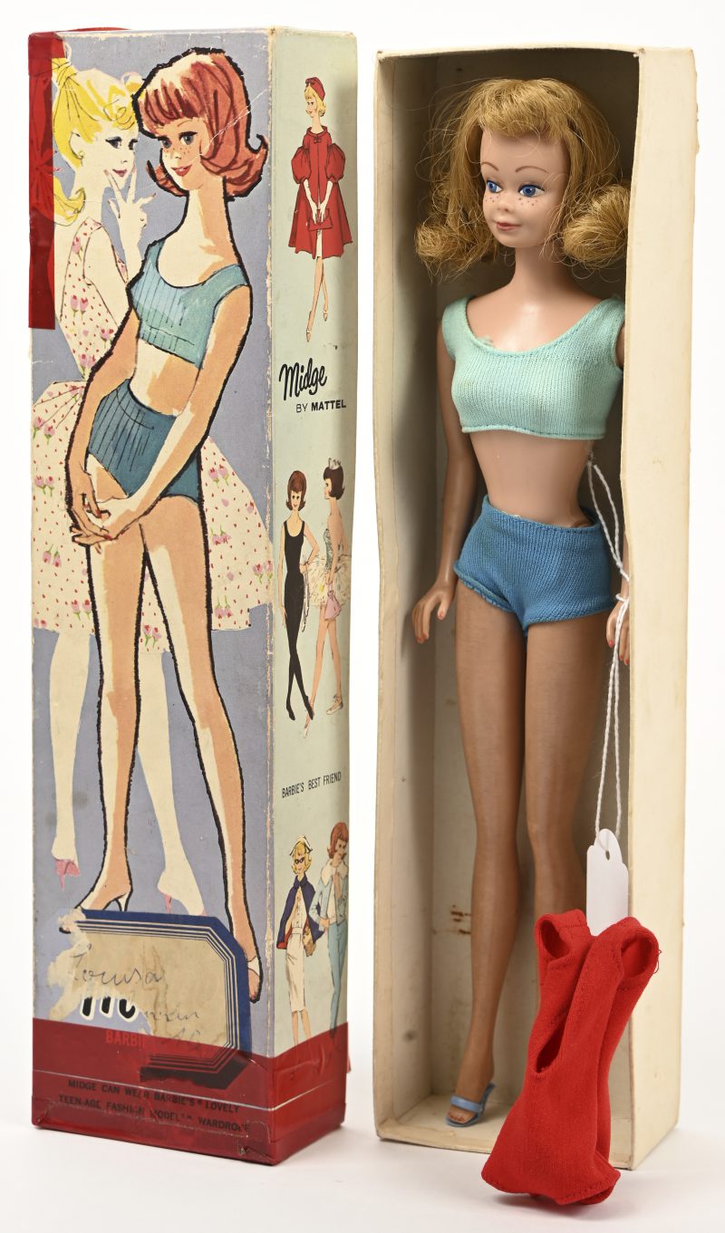 Midge-Blonde Barbie’s Best Friend by Mattel Stock No 860, 1962, met originele doos (hoeken met plakband hersteld).