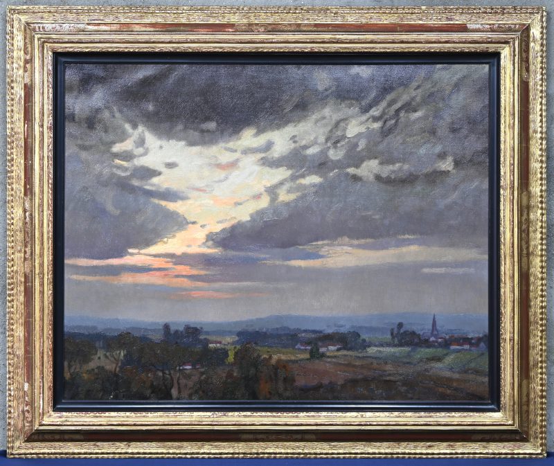 “De Kluisberg bij valavond”, een schilderij, olieverf op doek, toegeschreven aan Leo Paret.