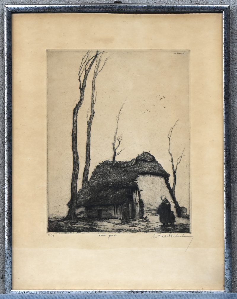 “Oud geval”, een ets op papier, gesigneerd en getiteld buiten de plaat en genummerd 27/50