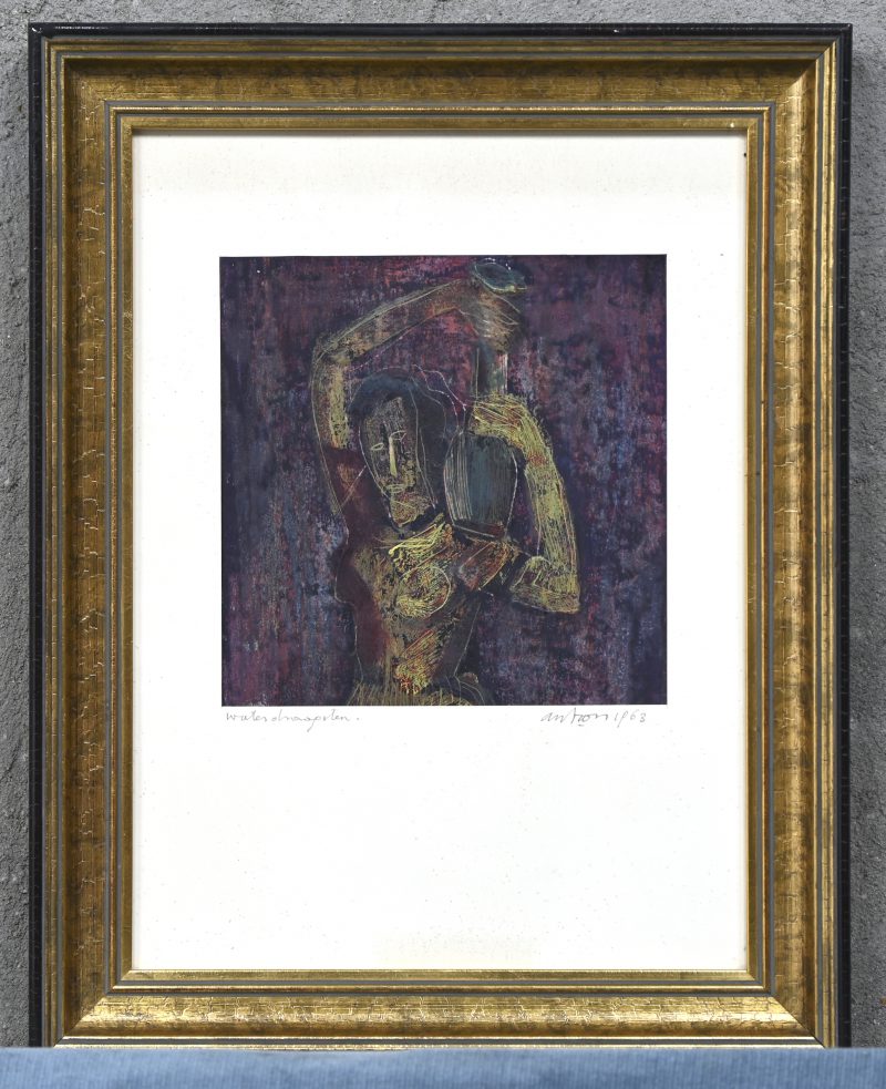 “Waterdraagster”, gemengde techniek op papier, gesigneerd Antoon en gedateerd 1963.