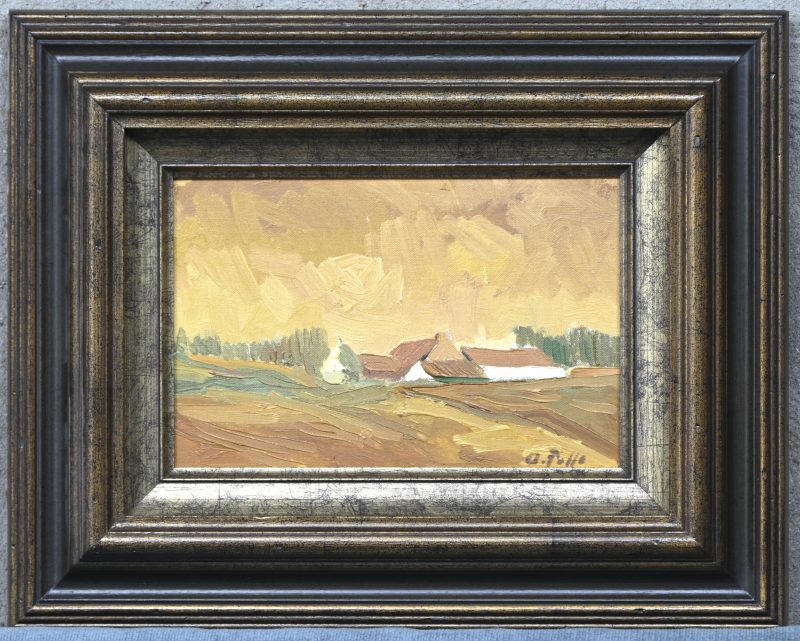 “Hoevezicht”, een schilderij, olieverf op doek, gesigneerd A. Polle?