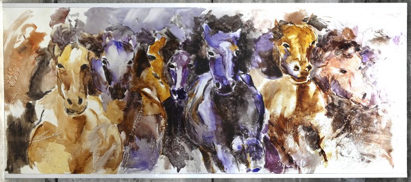 “Wild Horses”, een schilderij, lakverf op aluminium, niet gesigneerd.