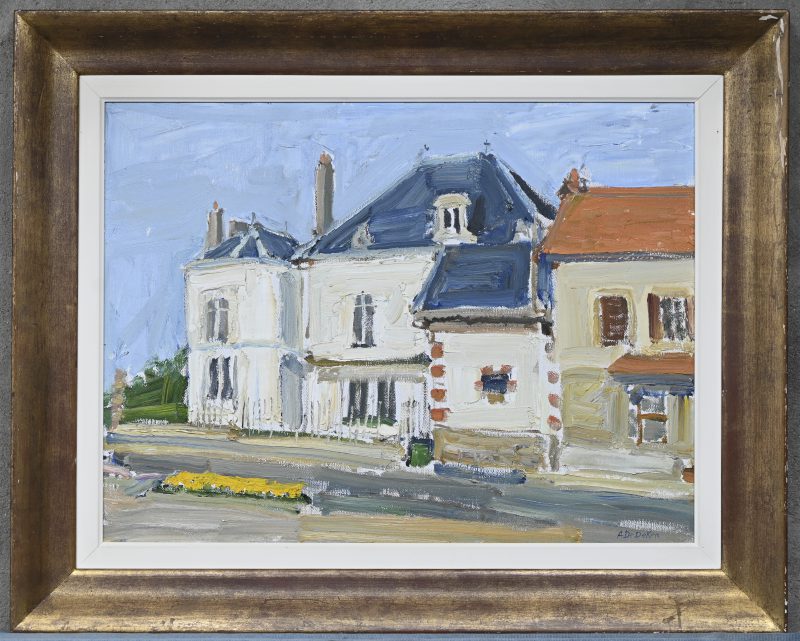 “Frans landhuis”, een schilderij, olieverf op doek, gesigneerd A. De Deken. 1981 of 1987.
