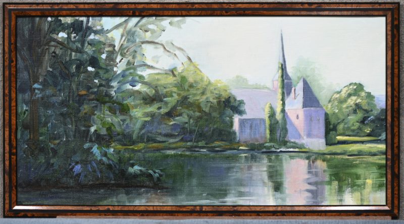 Kapel aan het water. Olieverf op schilderspaneel. Getekend Hilaire. Toegeschreven aan Camille Hilaire.