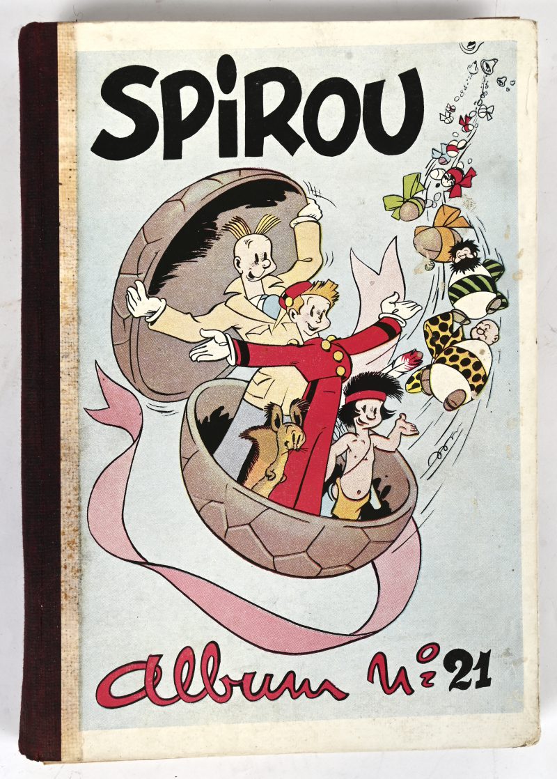 Spirou, verzamelalbum nr 21. 1947. Kaft in goede staat, ernstige schade aan de eerste bladzijden.