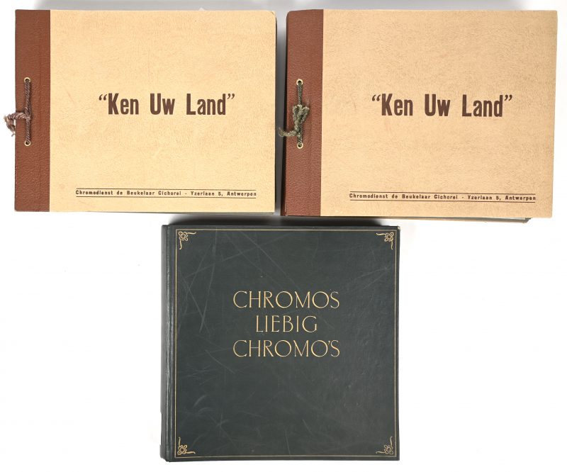 Een lot van 3 boeken met chromo’s, 2 x ‘Ken Uw Land’ en 1 x Liebig.