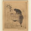 “Poesje op de tobbe”, een ets, gesigneerd buiten de plaat Walter Vaes.