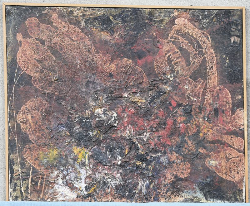 ‘Zonder titel’. Abstract impressionistisch schilderij, impasto techniek. Getekend; Bulck.