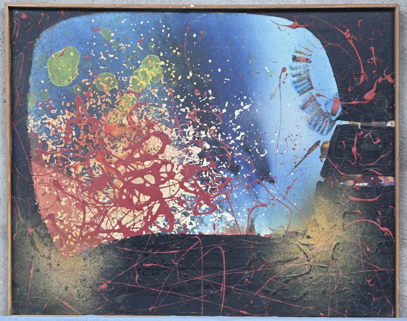 Abstract expressionistisch schilderij. Acryl op doek, niet getekend. Afkomstig uit de collectie van Guy van den Bulcke.