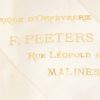 Set van 12 zilveren lepeltjes en een suikertang. 800/1000. Gemerkt met een haan en de letter P. In casette, gemerkt; F. Peeters, Malines. 245 gram.