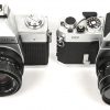 Een lot van 4 vintage analoge fototoestellen bestaande uit: een Zenit TTL, een Zenit E, een Chinon CS en een Praktica MTL3.