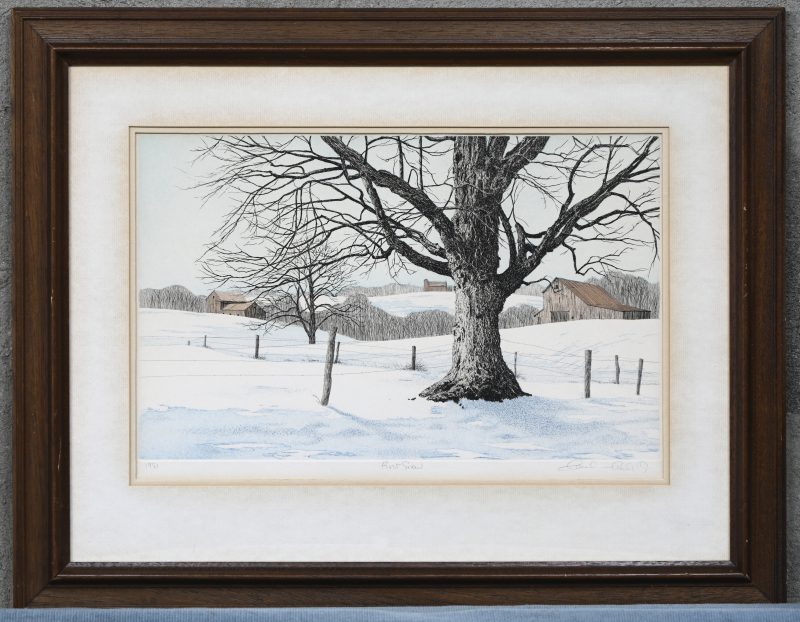 ‘First snow’. Kleurenlithografie, getekend Carol Colette. 1981.
