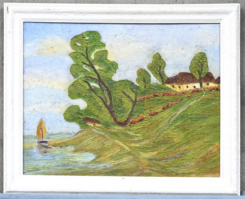 Kustbeeld, olieverf op doek met het mes gezet. Niet getekend.
