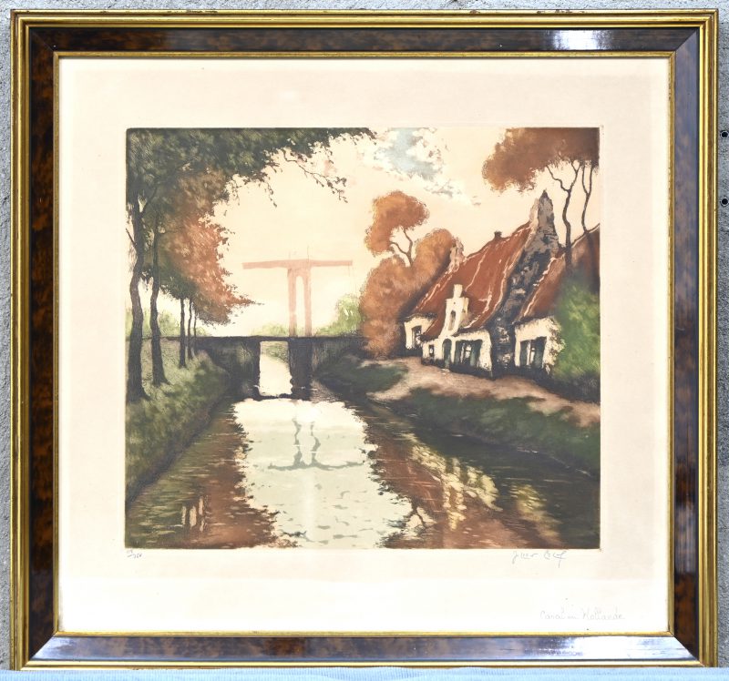 ‘Canal en Hollande’. Kleurenets, aquatint. Getekend buiten de plaat. 118/250