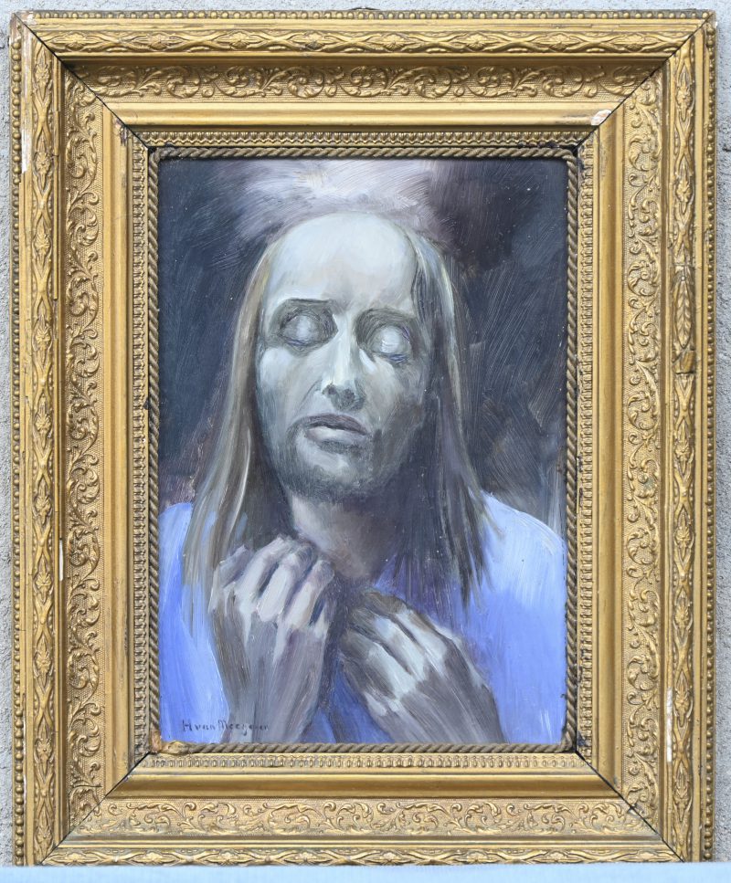 ‘Christusportret’. Olieverf op hardboard. Getekend.