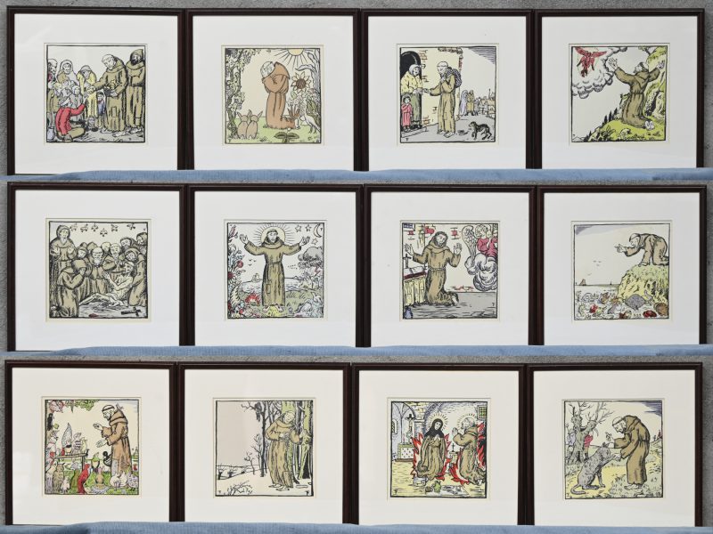 ‘De harp van Sint-Franciscus’. Een reeks van 12 kleurenlitho’s, gemonogrammeerd; F.