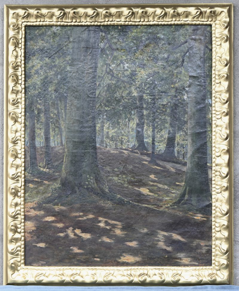 “Boslandschap”. Olieverf op doek. Gesigneerd. Kleine herstellingen.