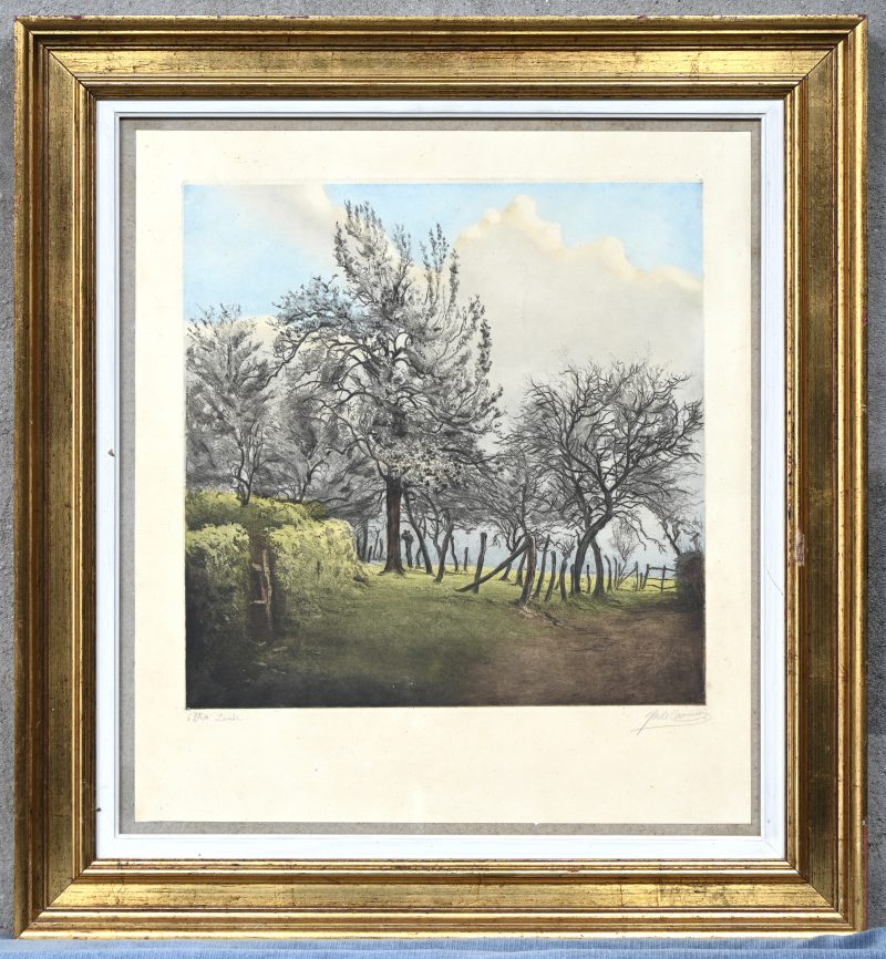 “Boomgaard in de lente”. Litho. Gesigneerd en genummerd 67/100.