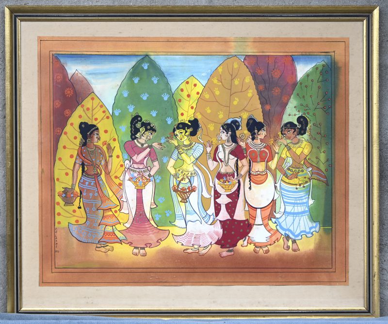 “Indische danseressen”. Aquarel. Gesigneerd en gedateerd 1971