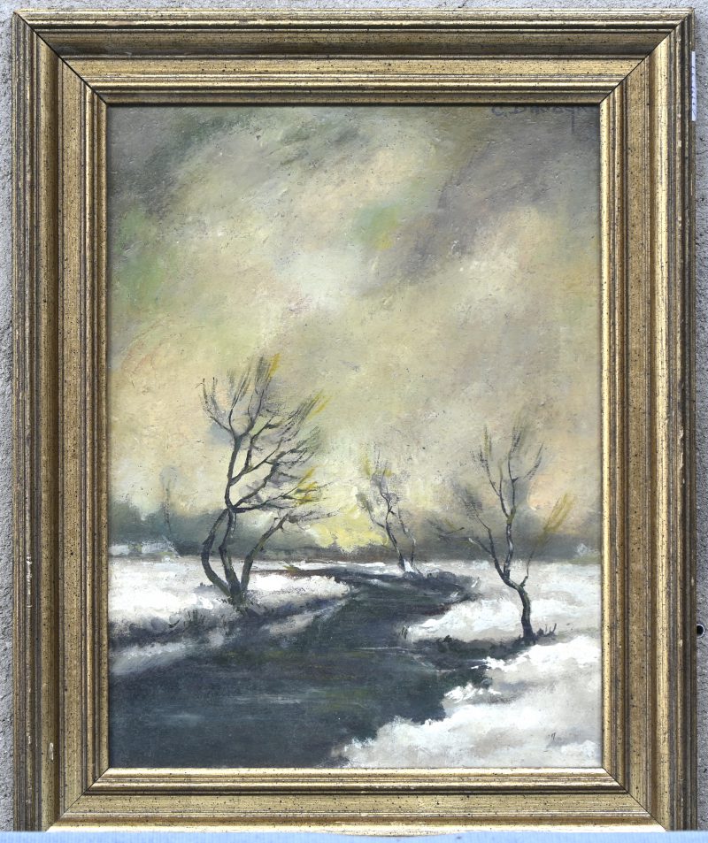 “Beekje in de winter”. Olieverf op paneel. Sporen van handtekening.