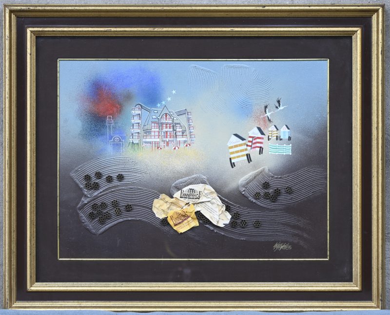 “Binnenhof Hotel”. Gemengde techniek. Gesigneerd en gedateerd 1997.