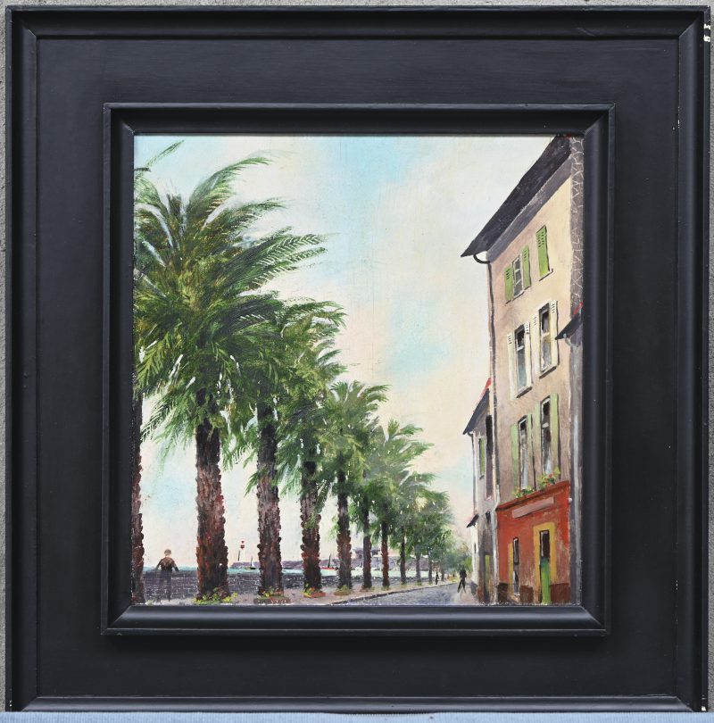 “Mediterrane esplanade”. Olieverf op paneel.