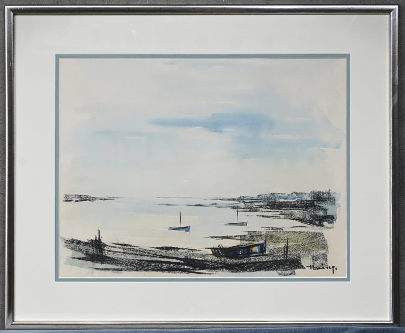 ‘Bretagne’. Gemengde techniek op papier, getekend en gedateerd 1962.