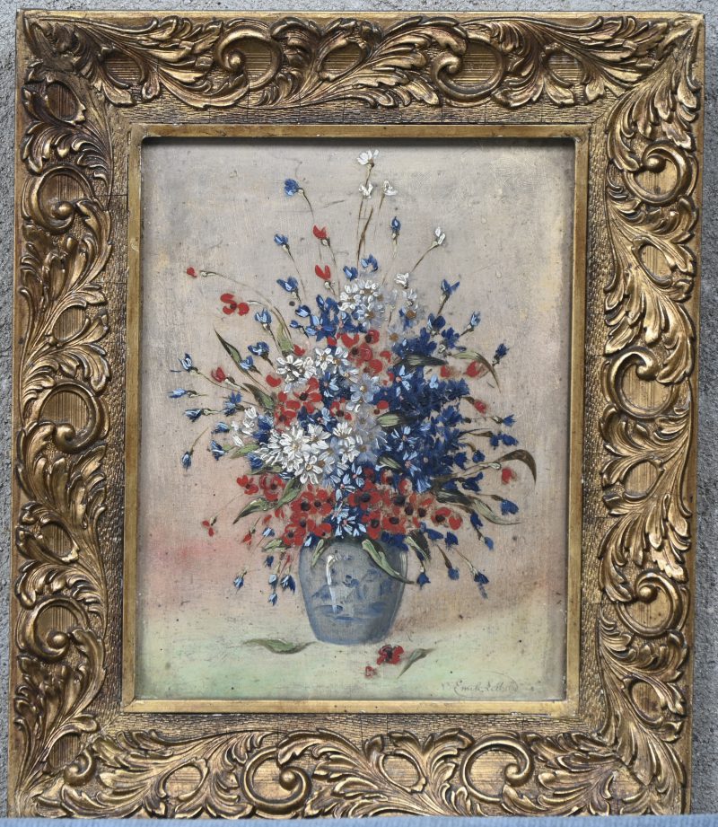 ‘Bloemenvaas’. Olieverf op paneel, getekend.