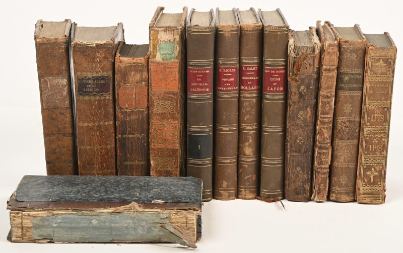 Een lot van 19e eeuwse boeken (12 x Franstalig en 1 x Nederlandstalig). Voornamelijk met een religieus onderwerp, ook enkele reisverhalen.