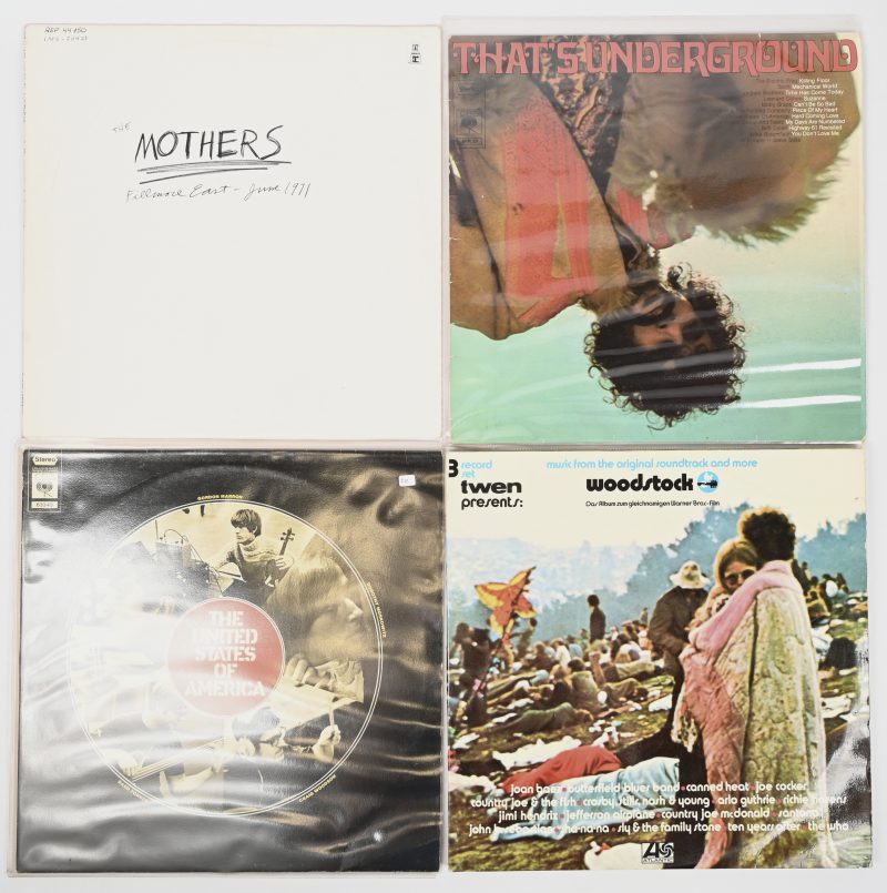 Een lot Rock albums, The Mothers - Fillmore East - REP 44150 (Germany), The United States Of America - 63340 (Holland), That’s Underground - SPR23 (Germany) en Woodstock - ATL 60 001 (Germany).