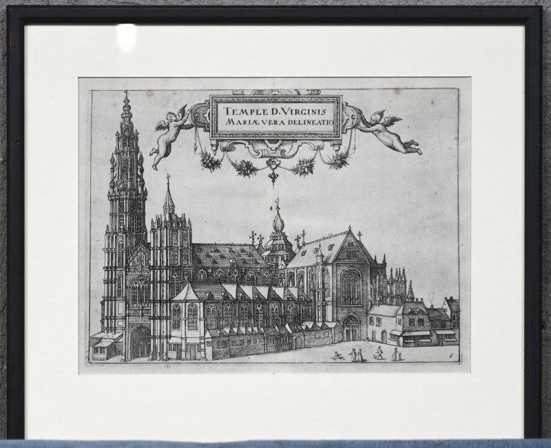 De kathedraal van Antwerpen. Herdruk van de originele etsplaat.