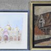 Vier diverse grafische werken, waarvan ééneen Vlaamse hoeve, een schets van de San Marco en twee andere.