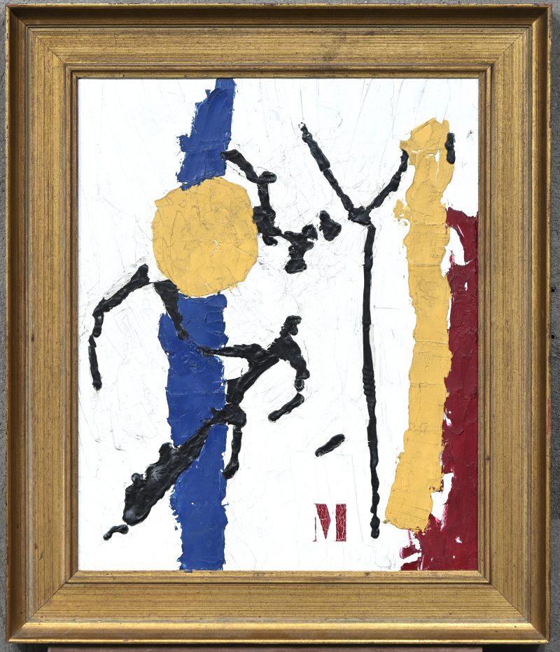 ‘Abstracte compositie’. Olieverf op paneel, gemonogrammeerd; M.