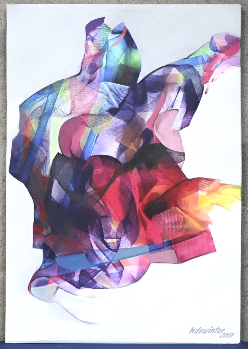 “Pieta”, een werk, gemengde techniek op doek, gesigneerd H. De Winter en gedateerd 2017.