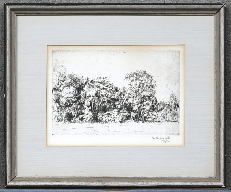 ‘Bosrand’. Monochrome ets, getekend; F. De Koninck, 1970.