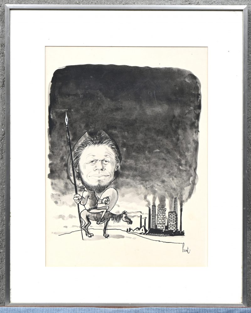 ‘Don Quichote’. Gewassen inkt, getekend; Punt. Jan Van Der Aa.