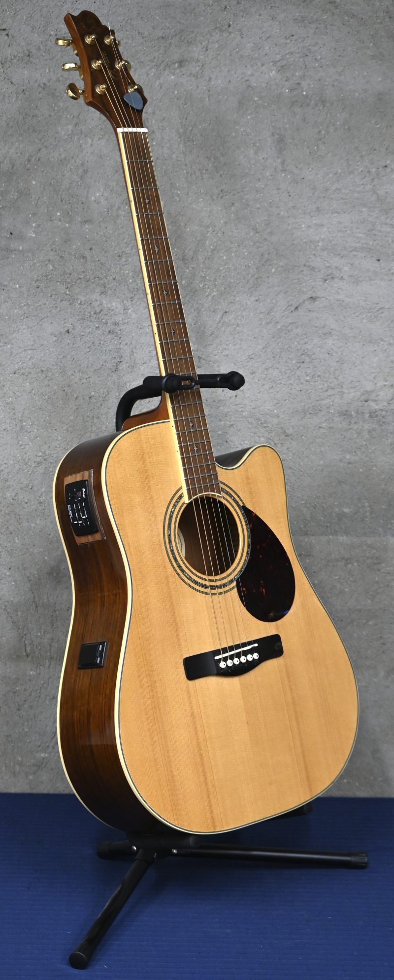 Een Samick Greg Bennett d-6ce1 electro-akoestische gitaar. Met staander.
