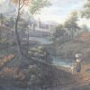 Een 19e eeuws landschapsschilderij, vermoedelijk Italiaanse school. Olieverf op doek, gemaroufleerd. Niet getekend.