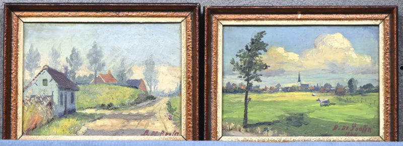 “Kontich en Eikevliet”. Twee olieverfstudies op paneel. Getekend B. De Pooter, 1944.