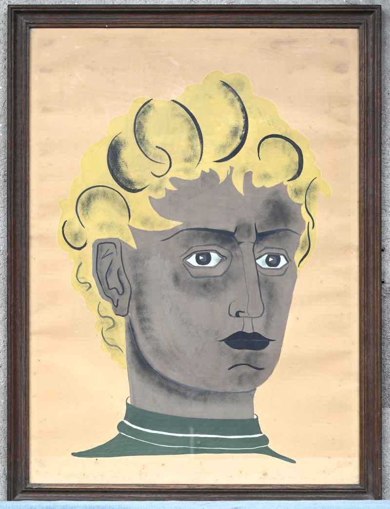 “Strenge vrouw”, een portret, acryl op papier, niet gesigneerd, circa 1930.