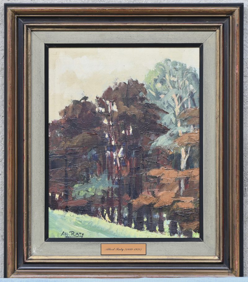 ‘Herfstlandschap met bomen’. Olieverf op doek. Draagt de handtekening; Alb. Raty.