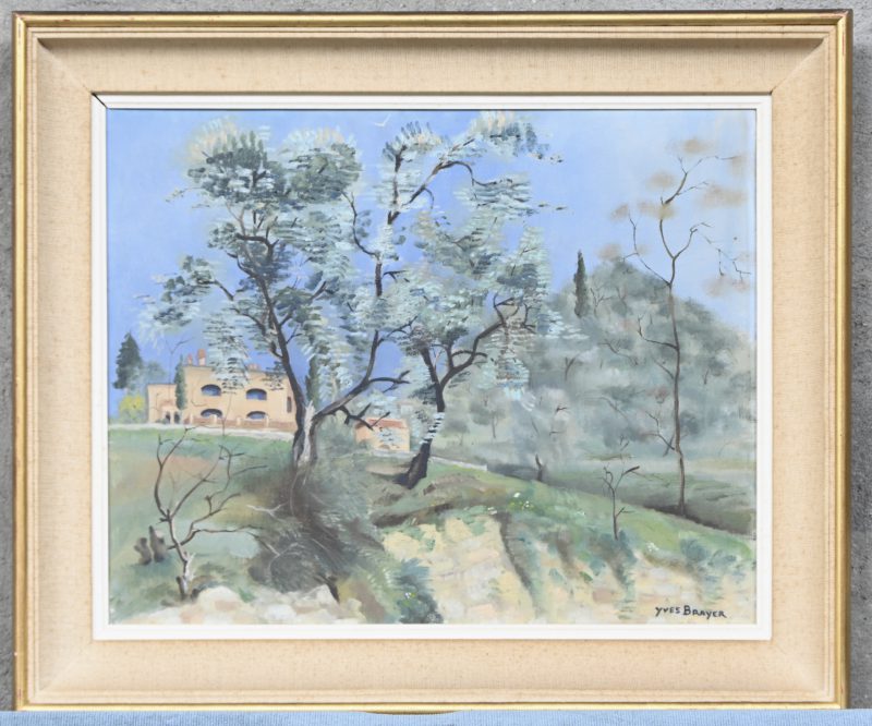 ‘Landschap in Zuid Frankrijk’. Olieverf op doek. Draagt de handtekening; Yves Brayer.