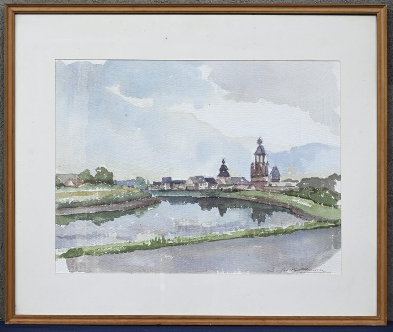 ‘De Nete te Duffel’. Aquarel, getekend en gedateerd 1986.