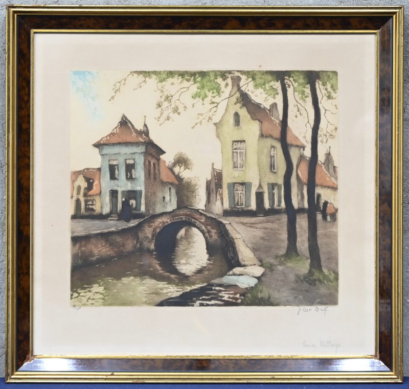 “Vieux Village”, een kleurets gesigneerd en genummerd buiten de plaat Julien Célos.