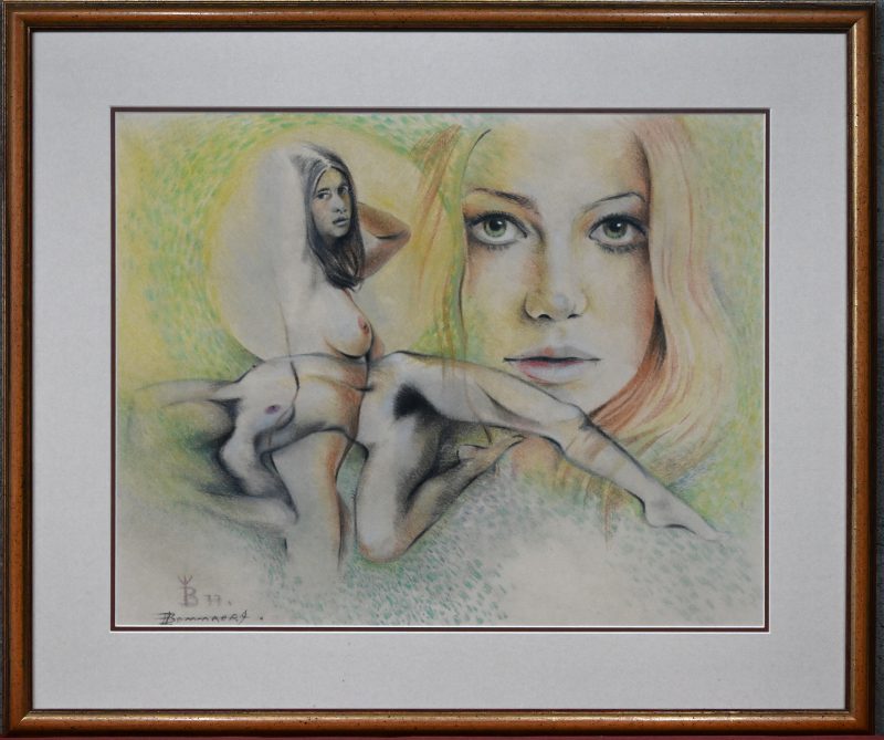 “Naakt perspectief”, pastel op papier, gesigneerd.